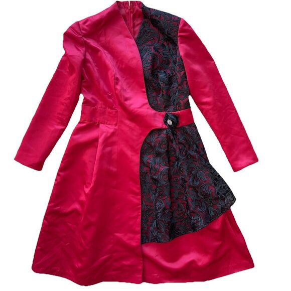 Red Satin Black Lace Blazer Medium‎ Dress Whimsy Goth Dark Romantic Valentine - Picture 1 of 12